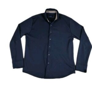 Twillory Athleisure Lounger Mens Medium Navy  Blue Micro Dot Button Down Shirt
